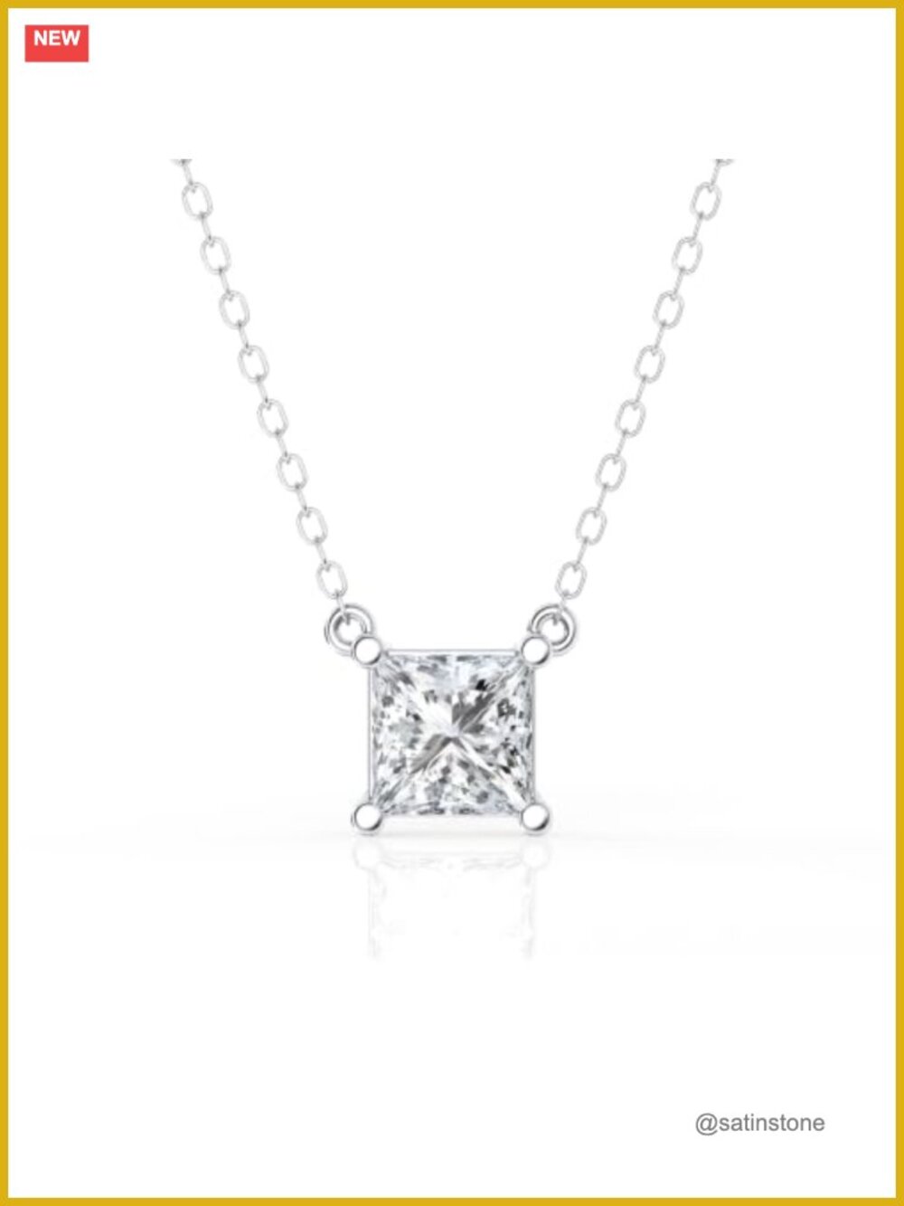 1 Carat Lab Grown Diamond Pendant Necklace in Sterling Silver Princess Cut
